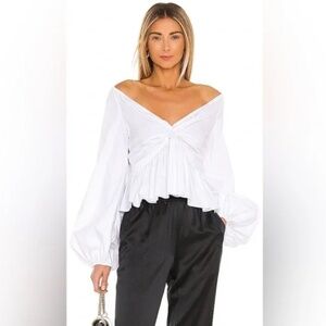 Caroline Constas Onira White Ruched V Neck Peplum Blouse Size S